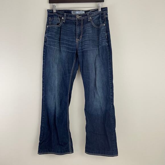 BKE Tyler Jeans Men's 32 x 28 Blue Straight Leg Medium Wash Denim Hemmed READ - Picture 1 of 12